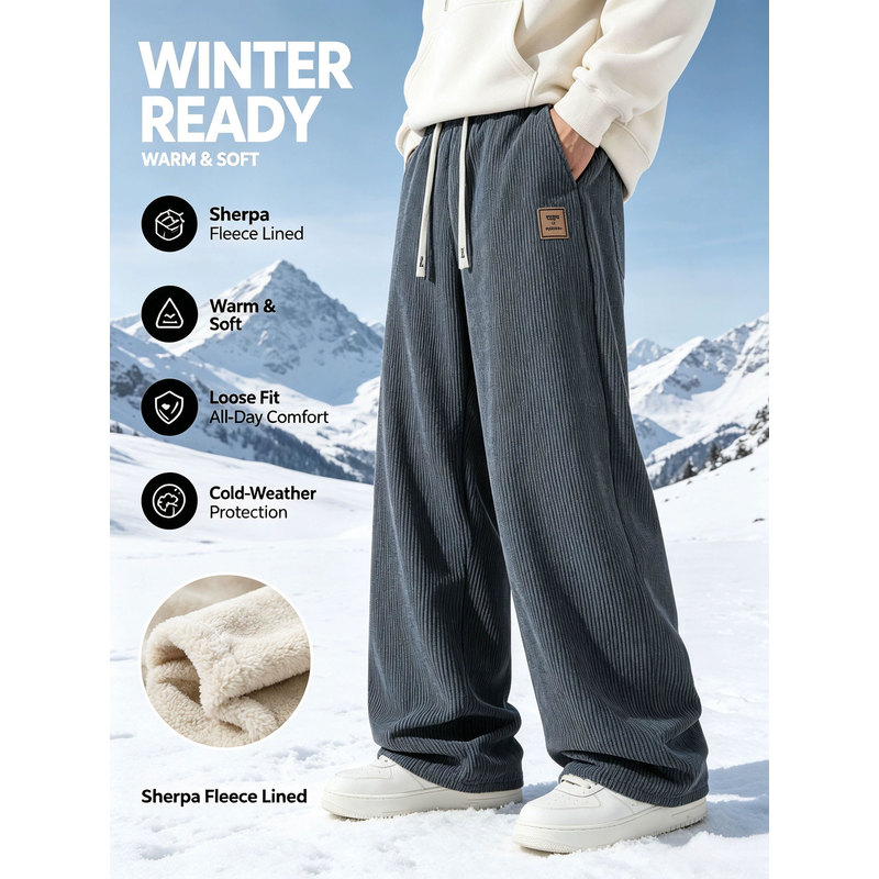 Corduroy Pant Warm - Calças de esporte de inverno masculinas,